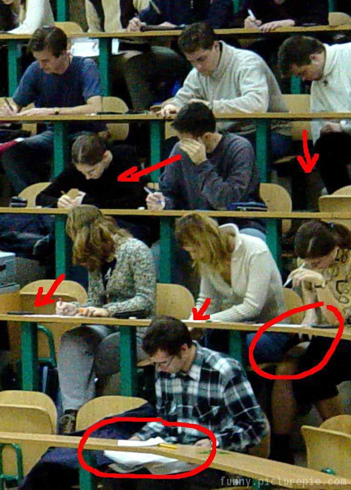 students cheat off each other on a test (funny)